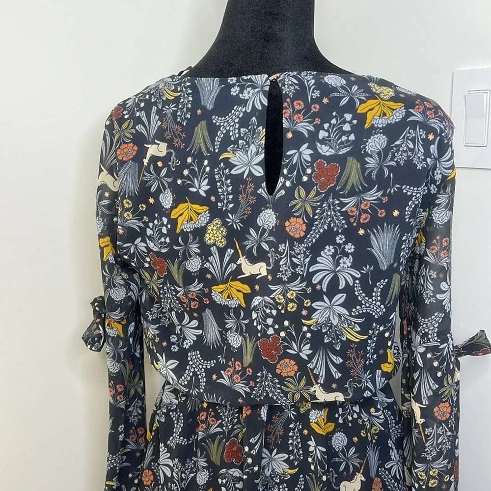 Lauren Conrad Floral Unicorn Ruffle flower Navy Mini dress Woman’s size XS - Picture 8 of 9